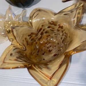Elegant Amber Glass Flower Bowl